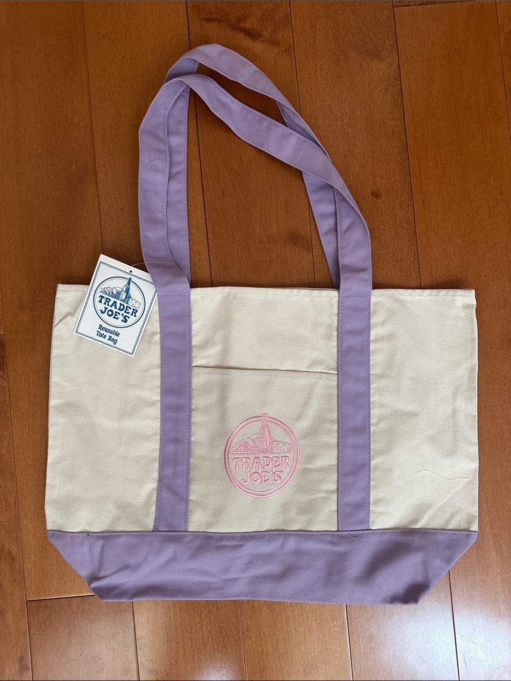 Trader Joe’s Large Cream and Lavender Canvas Tote Bag